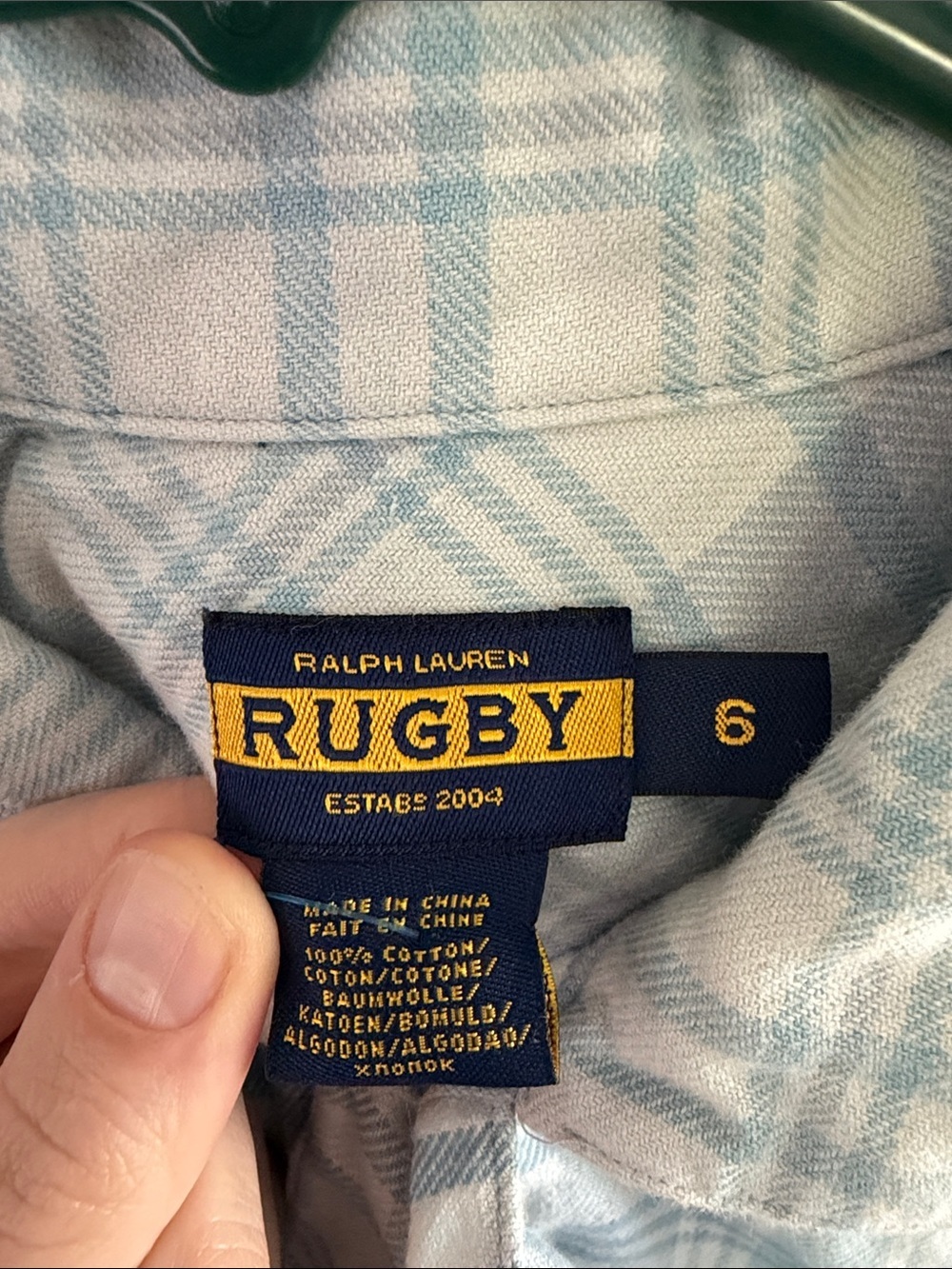 Ralph Lauren Light Blue Plaid Ruffle Front Button-Down Shirt - Picture 2 of 5